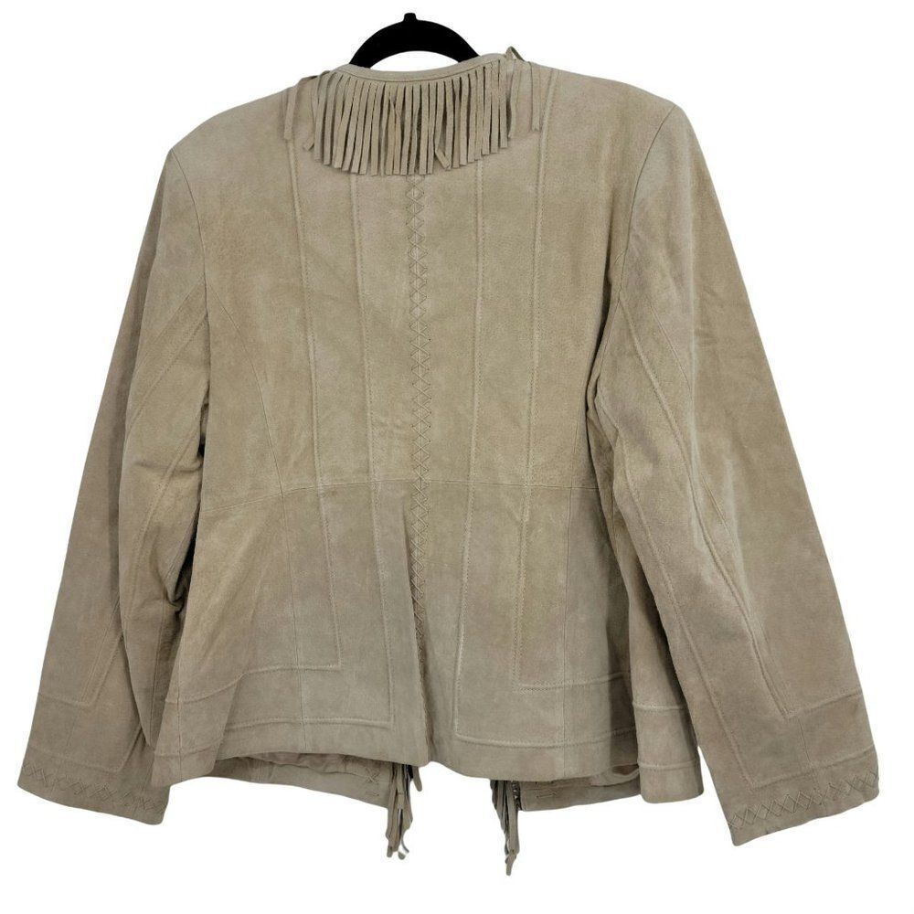 Vtg 80's Pamela McCoy Native American‎ Fringed Leather Shacket Jacket Tan Sz L - Picture 3 of 15